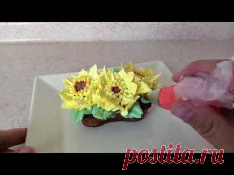 How to make sunflowers cupcake decoration / Как украсить капкейк подсолнухами