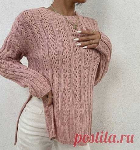 #вязаный_пуловер@modnoe.vyazanie
Джемпер нежно-розового цвета. Схема.