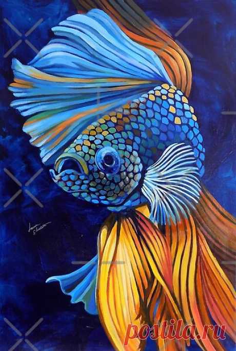 Акриловая рыбка Бетта от Lauren Elizabeth Animal Art | Красный пузырь