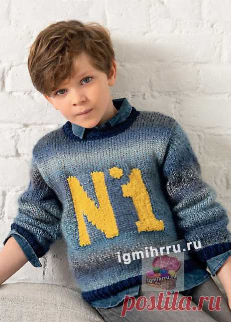 Для мальчика 4-12 лет. Пуловер с ярким мотивом. Вязание спицами для мальчиков со схемами и описанием