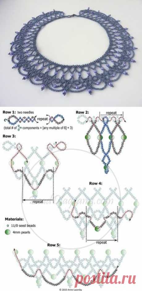 Ожерелье из бисера и бусин. Схемы плетения.