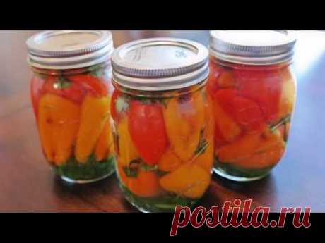 Ingredients: 1.5 lb mini bell peppers 2 Tbsp oil 1 cup cold water 1 1/4 cup white vinegar 6 Tbsp sugar 2 Tbsp salt 6 garlic cloves pressed 1 bunch of dill Al...