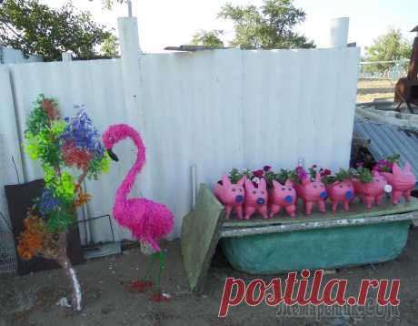 Фламинго из пластиковых бутылок по МК Светланы Антаковой