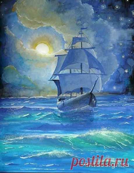 Рисуем с детьми вечернее море с парусником Рисуем с детьми вечернее море с парусникомС самыми маленькими можно нарисовать море без парусника.