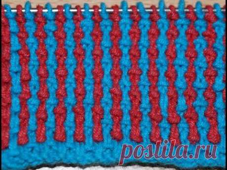 Вязание спицами. Тканая рисовая вязка  ///   Knitting for beginners. Woven rice breeding