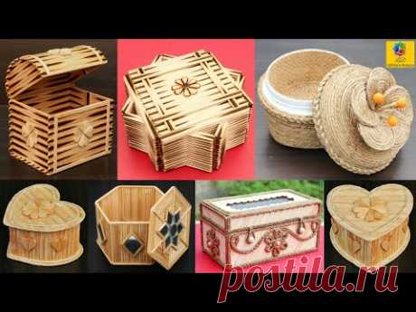 Handmade Jewelry storage boxes | DIY Jewellery Box made from Popsicle Sticks,Bamboo sticks and jute