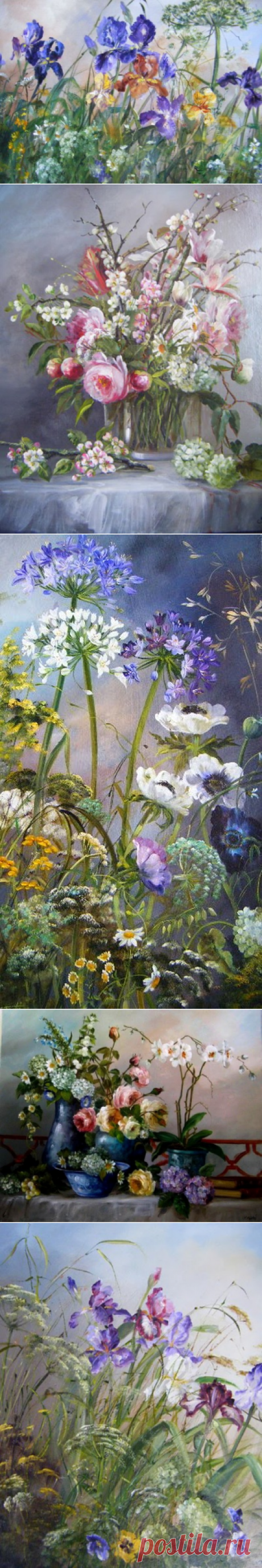 Цветы ХУДОЖНИЦЫ SYLVIE FORTIN стоят тяжелыми букетами в вазах или порхают, как бабочки, на живом просторе.