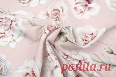 Розы на шелке в спокойном розовом цвете - купить ткань онлайн через интернет-магазин ВСЕ ТКАНИ