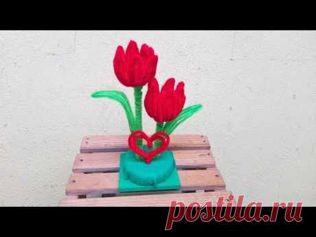 🌷 ARREGLO TULIPÁN LIMPIAPIPAS (pipecleaner flower)