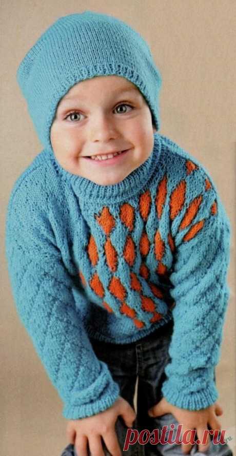 Вязаные свитер и шапочка для мальчика спицами | Отлично! Школа моды, декора и актуального рукоделия