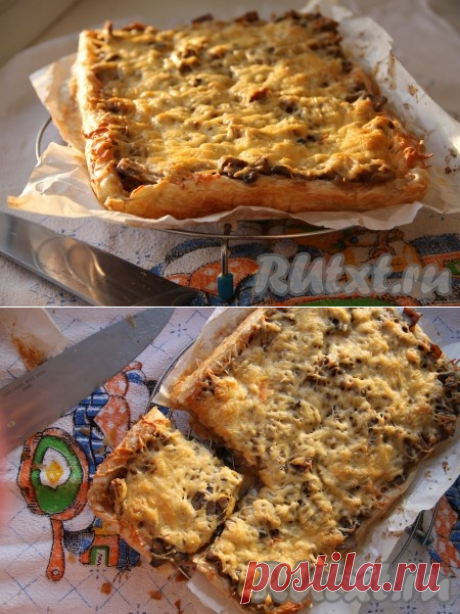 Пирог из слоеного теста с грибами и курицей - 9 пошаговых фото в рецепте