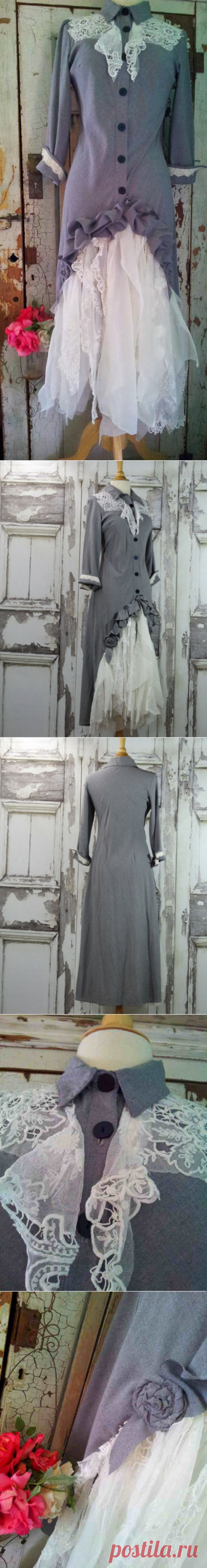 Gray and White Upcycled Clothing Western от CuriousOrangeCat