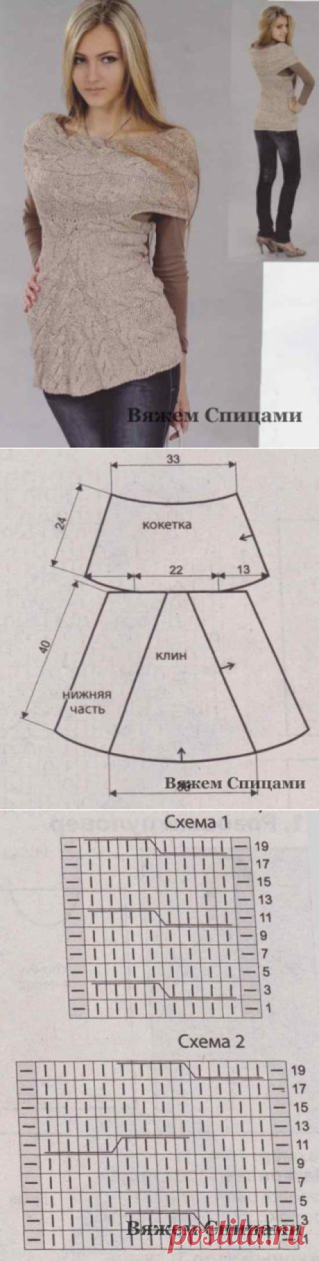 Вязаная жилетка на круглой кокетке. Жилет женский вязаный спицами