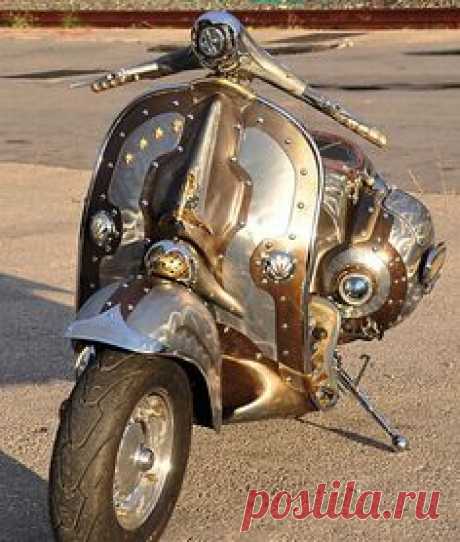 Steampunk Vespa Piaggio scooter modded by greek artist