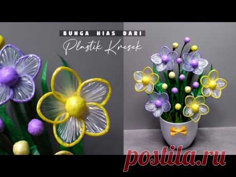 Как сделать цветы из хрустящих пластиковых пакетов без использования железа | Plastic Shopping bag flowers Craft