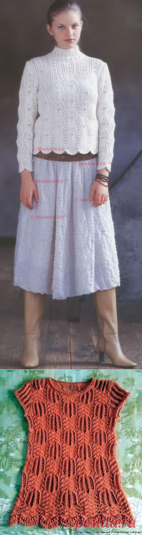 Блуза от Лидии Соселия на основе узоров Хитоми Шида - вязание спицами для подиума + 4 аналогичных узора и две модели