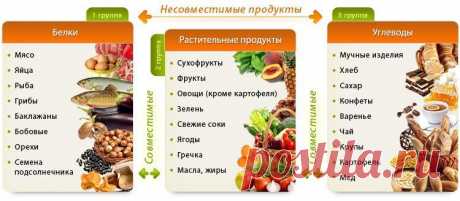 Таблица совместимости продуктов и раздельного питания.