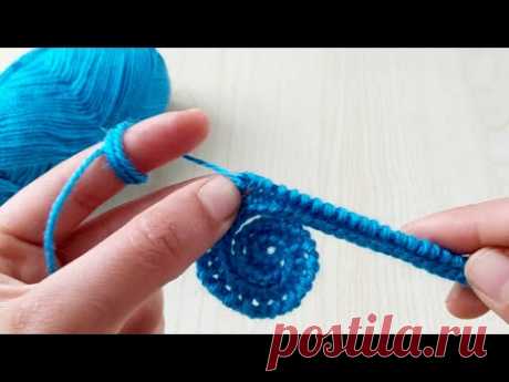 РОЗОЧКА How to tunisian crochet rose flower - Tunus işi çok kolay örgü gül modeli