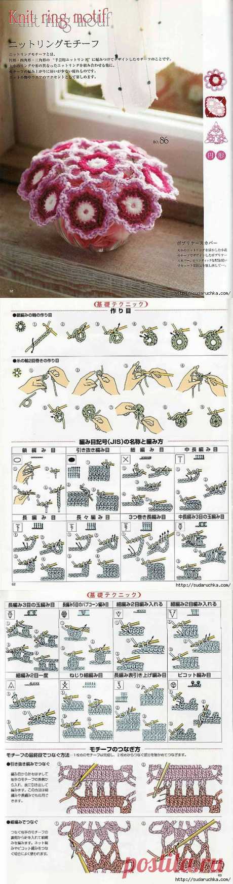&quot;100 вязаных крючком мотивов&quot;. Японская книга по вязанию..