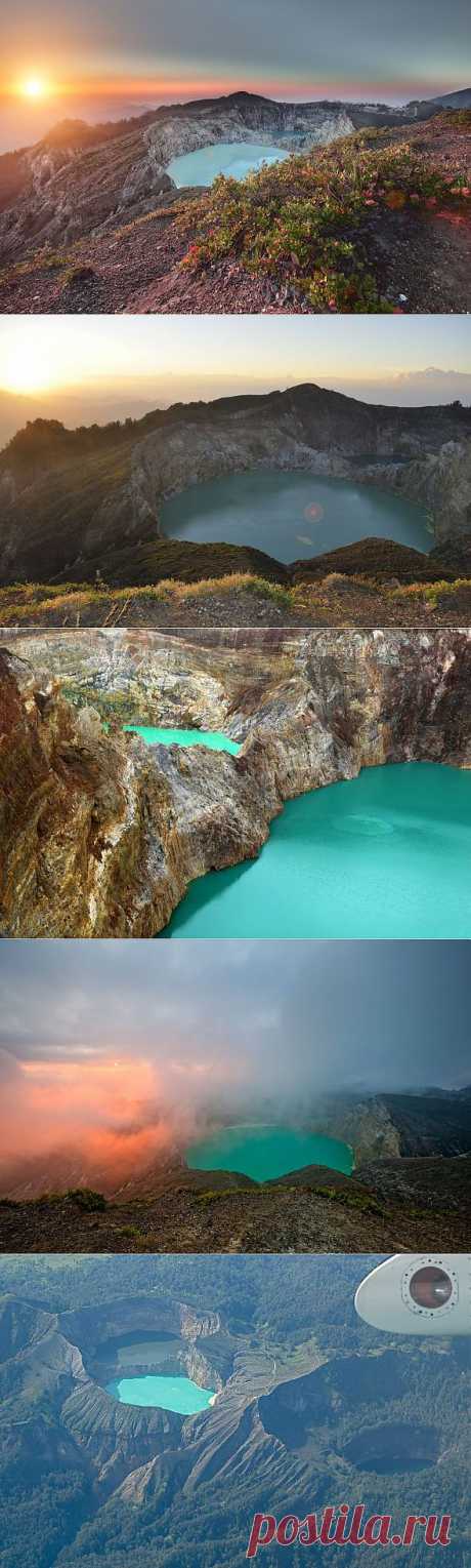 Уникальные трехцветные озера в кратере вулкана Келимуту | Наука и техника