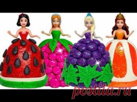 Disney Princess Play Doh Sparkle Fruit Dresses for Frozen Elsa & Anna, Belle, Snow White