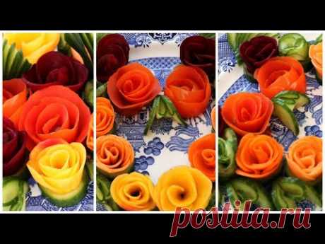 DIY Carrot Rose Flower Decorations | Cucumber Rose Carving Garnish