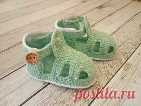 МК детские пинетки сандалики / baby booties crochet