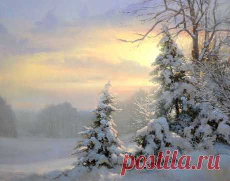 Winter sunset scene - Artist Michael Godfrey Paintings…  |  Pinterest • Всемирный каталог идей