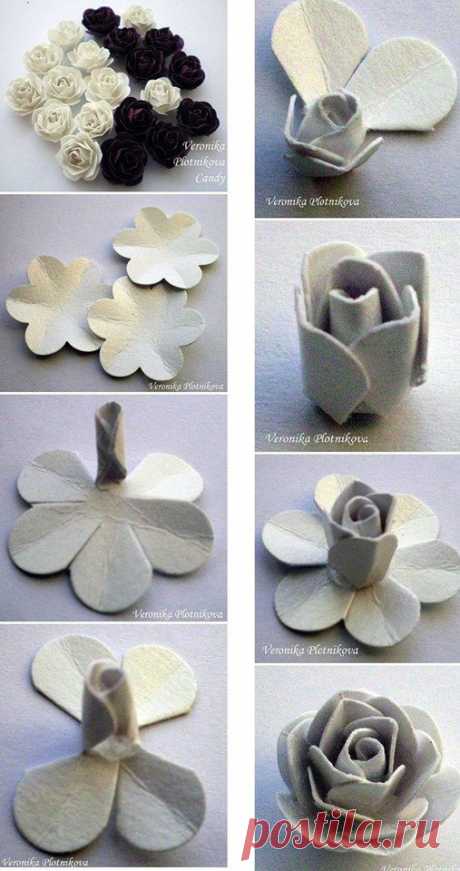 paper roses DIY  :: xLaurieClarkex-- though these are paper it is still an excellent tutorial on using a quick 6-petal cutter method for roses - a set of 6 sizes is usually less than $10, you just cut the notches into the center with a cutting wheel :-)