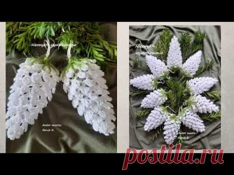 Szyszka na szydełku 9 cm Autor wzoru/ Author pattern RENIA K.  Pine cone crochet tutorial