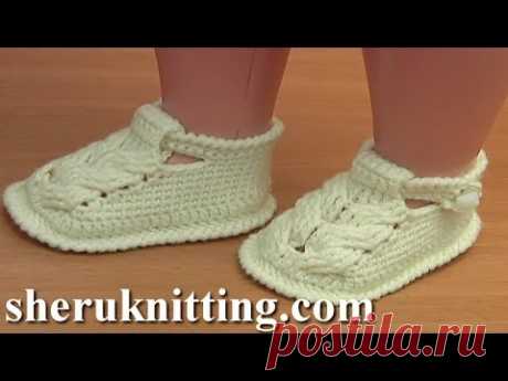 Crochet Cable Stitch Buckle Shoes For Baby Tutorial 54 Part 3 of 3 - YouTube