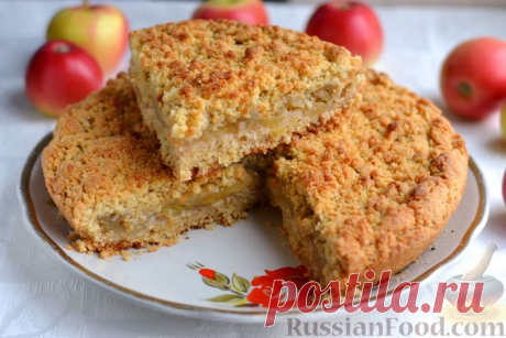 Рецепт: Песочный пирог с яблоками, на растительном масле на RussianFood.com