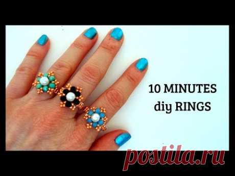 10 minutes DIY RINGS. Beading tutorials. How to make rings