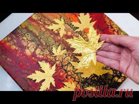 LOVELY Autumn Leaves Painting Tutorial - Great DIY Seasonal Idea | ABcreative Acrylic Pouring Swipe - YouTube