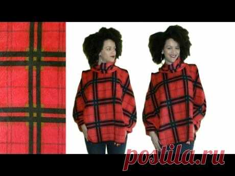 ✂ Easy DIY Poncho Sweater | 👠 10% Discount Plaid Fleece Fabric💃