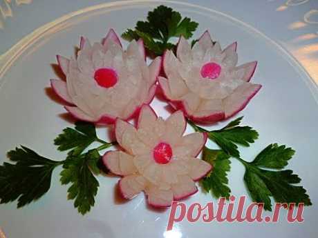 Цветы из редиса! Flowers of radish! Украшения из овощей! Decoration of vegetables!