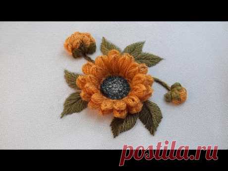 Sunflower Double Petals 3D Wool Embroidery