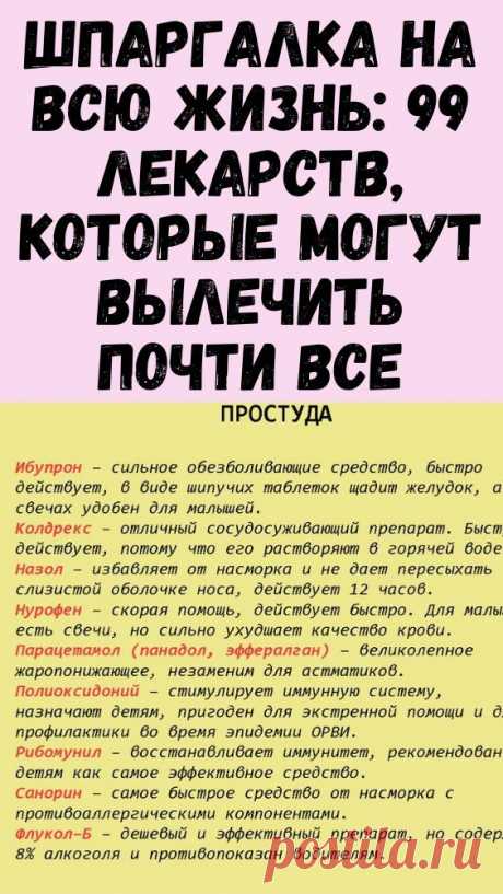 Шпаргалка на всю жизнь: 99 лекарств, которые могут вылечить почти все