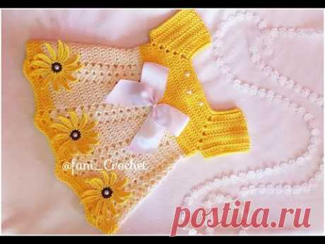 Vestido a Crochet o Ganchillo para bebe *Modelo Ángela* / varias tallas/0 a 3 meses.