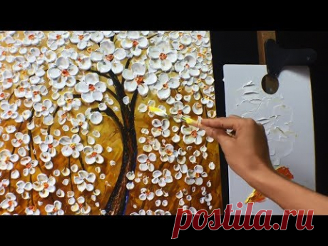 Thick Paint White Flowers Acrylic Painting