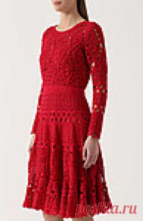 Красный Кардинал. Платье крючком от Oscar de la Renta