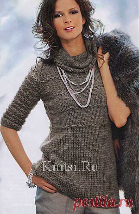 Длинный пуловер с короткими рукавами. Вязание для женщин / Пуловеры / Спицами