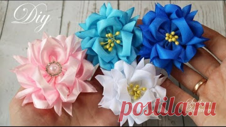 Пушистые цветы из лент 🌸 Канзаши 🌸 DIY 🌸 Ribbon flowers 🌸 Svetlana Zolotareva