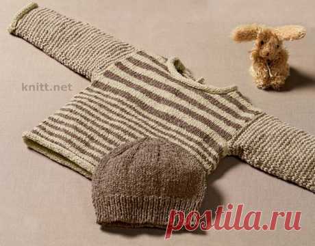 Комплект для малыша: шапочка и пуловер в полоску | knitt.net