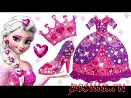 Learn Colors Play Doh Barbie Disney Princess Frozen Elsa Sparkle Shoes High Heels Dress Crown Toys