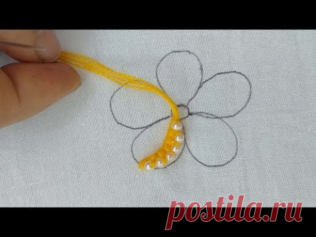 Making flower with pearl embroidery designs step by step