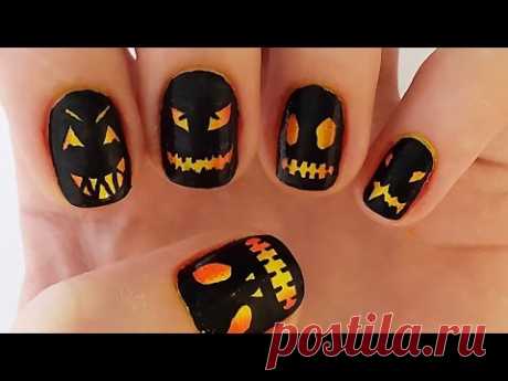 Омбре маникюр на Хэллоуин "Страшные маски на ногтях"