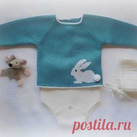 Детский свитерок с кроликом. Схемы