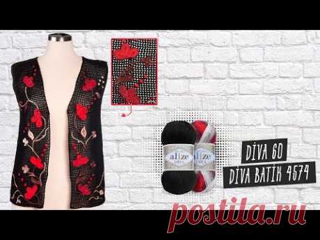 Alize Diva ve Diva Batik ile Tığ İşi Yelek Yapımı-Making Crochet Work Vest