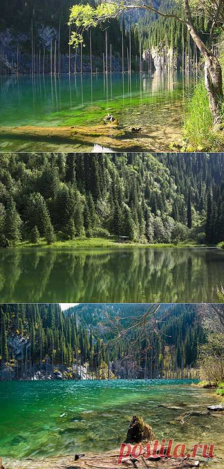 Каинды. Каинды — озеро в Казахстане, популярное место туризма в одном из ущелий Кунгей Алатау. Озеро находится среди хвойного леса на высоте 2 000 метров над уровнем моря. Длина озера около 400 метров. Его глубина почти 30 метров. Озеро окружено осыпными каменистыми склонами и крутыми скалами. Выше озера Каинды — скальный тупик.
